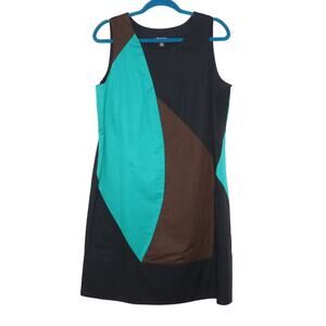 DKNY Colorblock Shift Dress NWT Sleeveless Cotton Mini in Black Green Women's 12